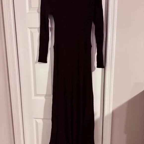 Reformation Banks Long Sleeve Ribbed Stretch-Modal Midi Dress Black Women's L - Picture 5 of 5